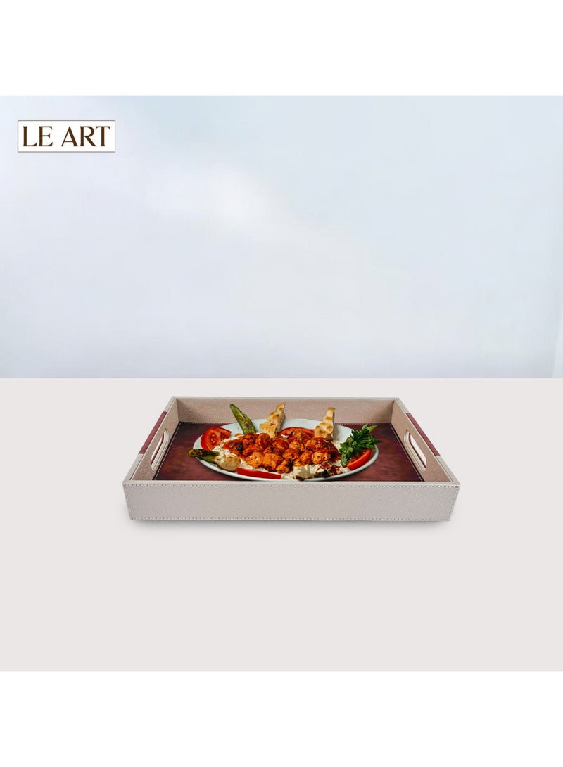 LeArt Leather Serving Tray – Serving Tray with Handles | Home, Office, Restaurant | Appetizer, Food, Snack Serving Platter | Trays Serving Set (Cream 2) - Image 3