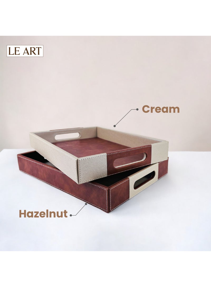 LeArt Leather Serving Tray – Serving Tray with Handles | Home, Office, Restaurant | Appetizer, Food, Snack Serving Platter | Trays Serving Set (Cream 2) - Image 5