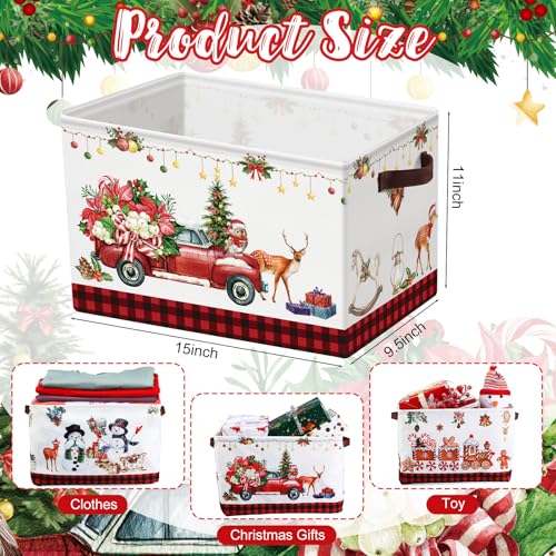 Geelin 4 Pcs Large Christmas Basket for Gifts Empty 15 x 11 x 95 Inch Xmas Storage Basket with Handles Collapsible Storage Bin Rectangle Laundry Organizer for Office Home Bedroom Cloth Toy Vintage - Image 3