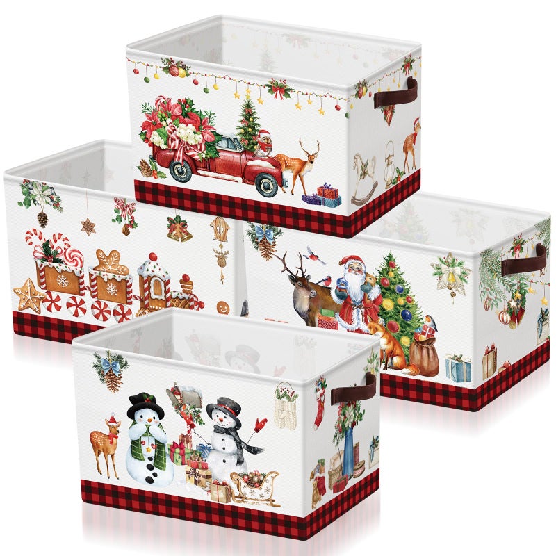 Geelin 4 Pcs Large Christmas Basket for Gifts Empty 15 x 11 x 95 Inch Xmas Storage Basket with Handles Collapsible Storage Bin Rectangle Laundry Organizer for Office Home Bedroom Cloth Toy Vintage - Image 2