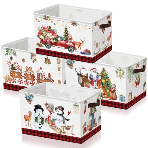 Geelin 4 Pcs Large Christmas Basket for Gifts Empty 15 x 11 x 95 Inch Xmas Storage Basket with Handles Collapsible Storage Bin Rectangle Laundry Organizer for Office Home Bedroom Cloth Toy Vintage - Image 1