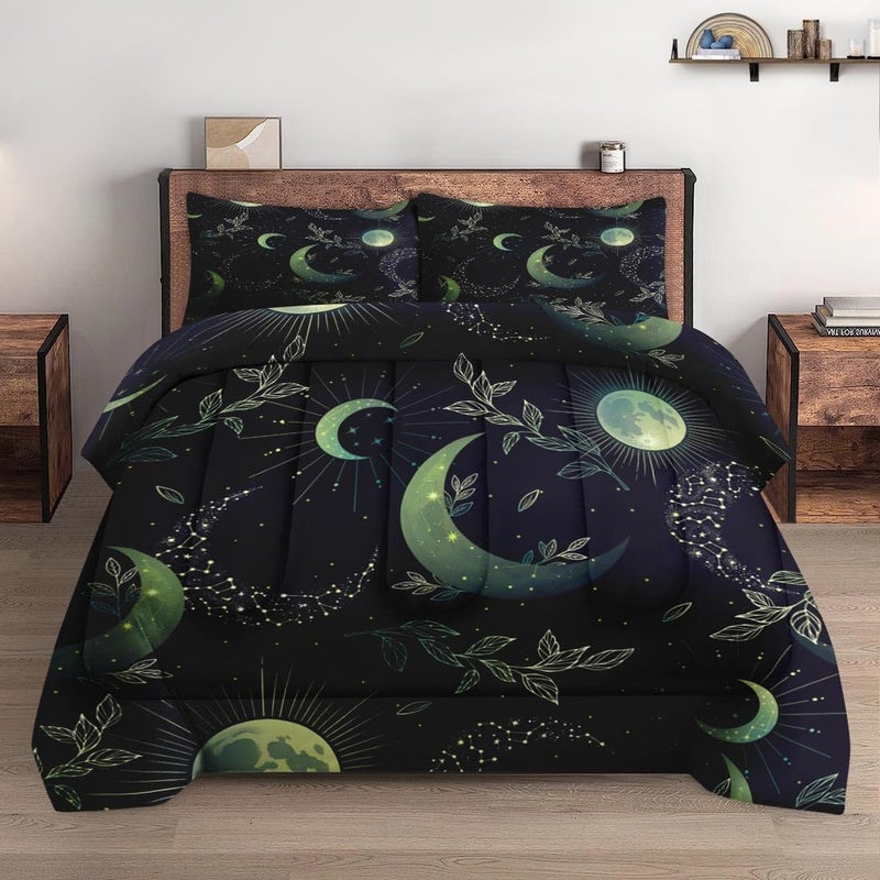 Pamnest Comforter Set Twin Size, Green Boho Space Soft 2 Pcs Bedding for Kids and Adults, Herbs Witch Floral Comforter Set with Pillowcase, for Bedroom Bed Decor - Image 3