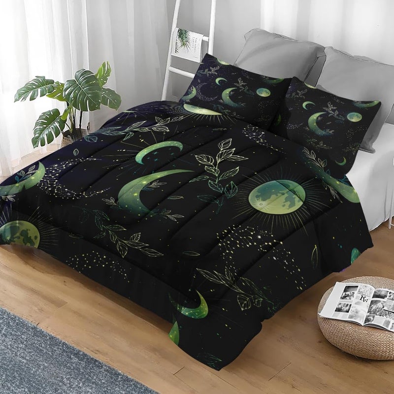 Pamnest Comforter Set Twin Size, Green Boho Space Soft 2 Pcs Bedding for Kids and Adults, Herbs Witch Floral Comforter Set with Pillowcase, for Bedroom Bed Decor - Image 2