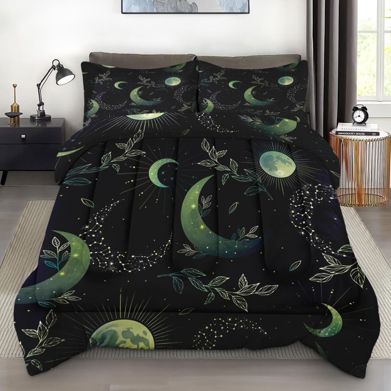 Pamnest Comforter Set Twin Size, Green Boho Space Soft 2 Pcs Bedding for Kids and Adults, Herbs Witch Floral Comforter Set with Pillowcase, for Bedroom Bed Decor - Image 1