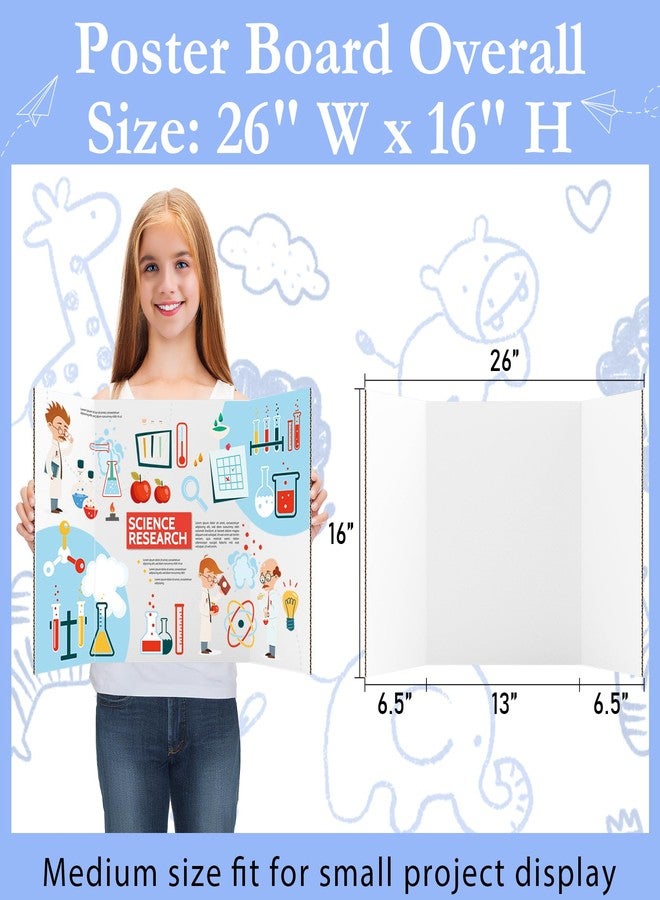 AKONEGE 6 Pack Medium Trifold Poster Board, 26" x 16" White Corrugated Cardboard Tri Fold Poster Boards for Presentation, School Projects, Science Fair, Photo Display Exhibitions Event - Image 2