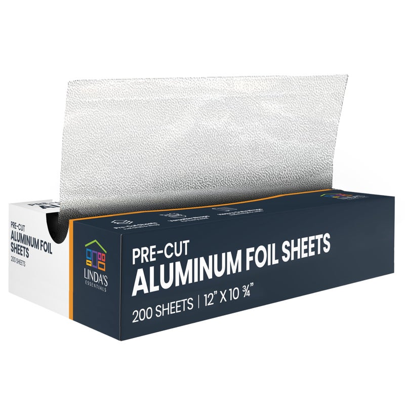 Linda's Essentials Pre-Cut Aluminum Foil Sheets 200 Count - Foil Sheets For Food, 12â€ x 10.75â€, Easy Dispense Packaging, Premium Pop Up Aluminum Sheet, Tin Foils Sheet for Cooking, Grilling & Storage - Image 1