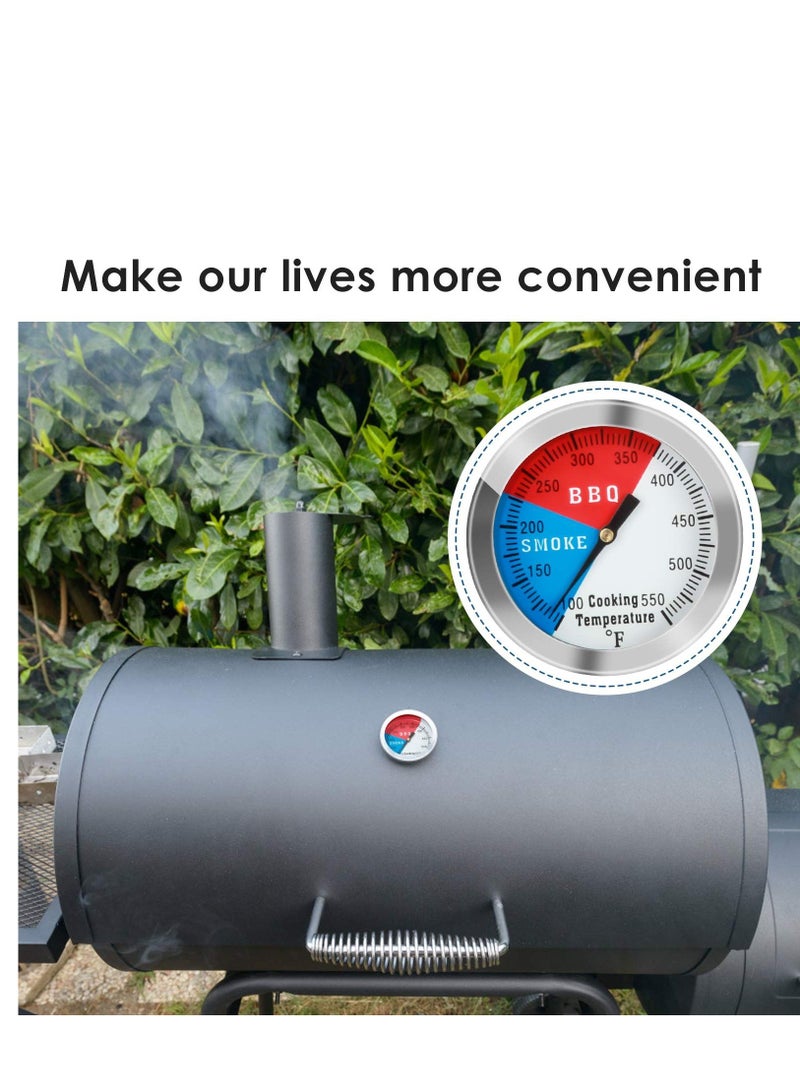 سيوسي مقياس درجة حرارة الشواء ، 2 بوصة من الفولاذ المقاوم للصدأ للشواء شواية فحم مدخن مقياس درجة حرارة المدخن ، فهرنهايت ومؤشر حرارة لطهي اللحوم ، مقياس درجة حرارة الفولاذ المقاوم للصدأ (عبوتان) - Image 2