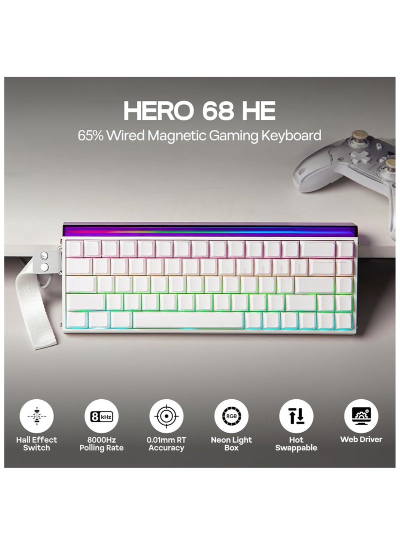 AULA Aula Hero68 HE Wired Magnetic Gaming Keyboard, 0.01mm Adjustable Actuation, Rapid Hall Effect Switch, 8kHz Polling Rate, 5-Layer Sound Dampening, RGB Light Box & Per-Key Backlight, 65% Compact Layout (White)  - Image 3