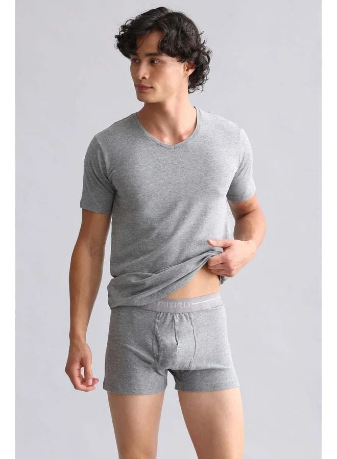Aytuğ Corn Modal by TENCEL HERCULES Slim Fit V-Neck Fanila / Grey Mélange T-Shirt.
