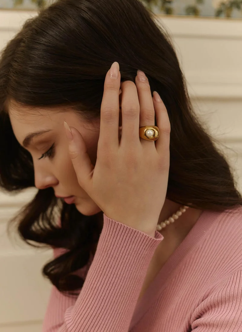 ليتشي خاتم منتفخ مع لؤلؤة كبيرة