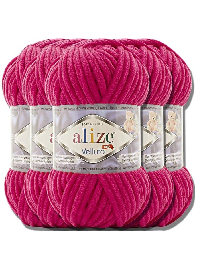 Alize Alize Soft Chenille Veloto Turkish Baby Yarn, Extra Bulky, Hand Knitting and Crochet Yarn, XXL Lamigurumi Ball, 100g, Set of 5 (Bougainvillea| 798)