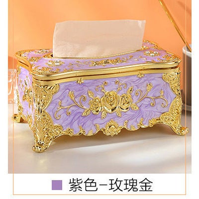 Generic Paper Box Tissue Box Small Household Living Room Creative European Style Home Simple Coffee Table KTV Napkin Tabletop Purple-Rose Gold
