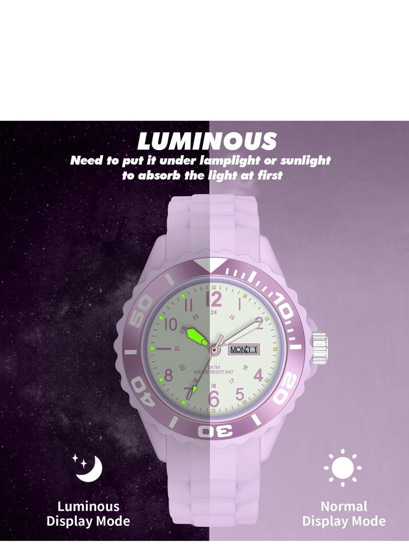 Zikra Womens Analogue Watches Waterproof Sport Watch Nurse Wrist Watch Outdoor Simple Casual Small Watch Luminous Ladies Wristwatch Silicone Second Hand Watch for Women Girls Teenager, Purple - Image 5