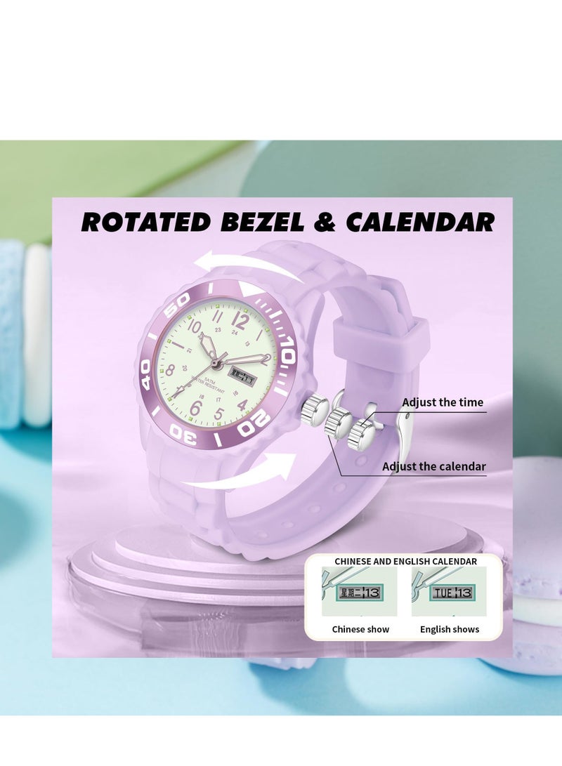 Zikra Womens Analogue Watches Waterproof Sport Watch Nurse Wrist Watch Outdoor Simple Casual Small Watch Luminous Ladies Wristwatch Silicone Second Hand Watch for Women Girls Teenager, Purple - Image 2