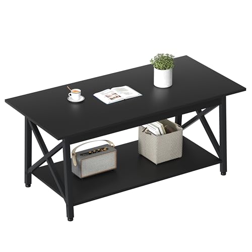 GreenForest Coffee Table with Storage 43 inch Large Modern Coffee Tables for Living Room XFrame Design Farmhouse Coffee Table Space Saving Living Room Tables Easy Assembly Black