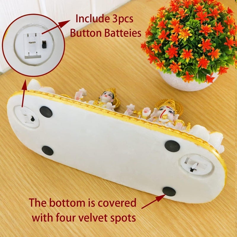 alikiki Ganesha Laxmi Statue Indian God - 5.3”H Marble Finish Indian Idol Lakshmi Ganesh Statue w/LED Diyas Diwali Gifts Diwali Decor Home Office Puja Item Hindu Altar Mandir Temple Pooja Murti - Image 4