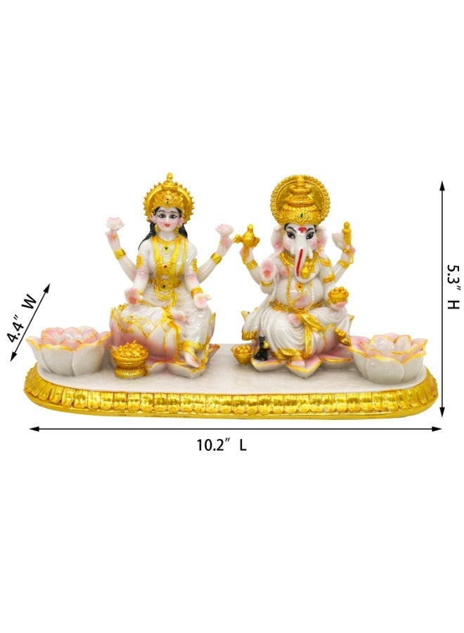 alikiki Ganesha Laxmi Statue Indian God - 5.3”H Marble Finish Indian Idol Lakshmi Ganesh Statue w/LED Diyas Diwali Gifts Diwali Decor Home Office Puja Item Hindu Altar Mandir Temple Pooja Murti - Image 5