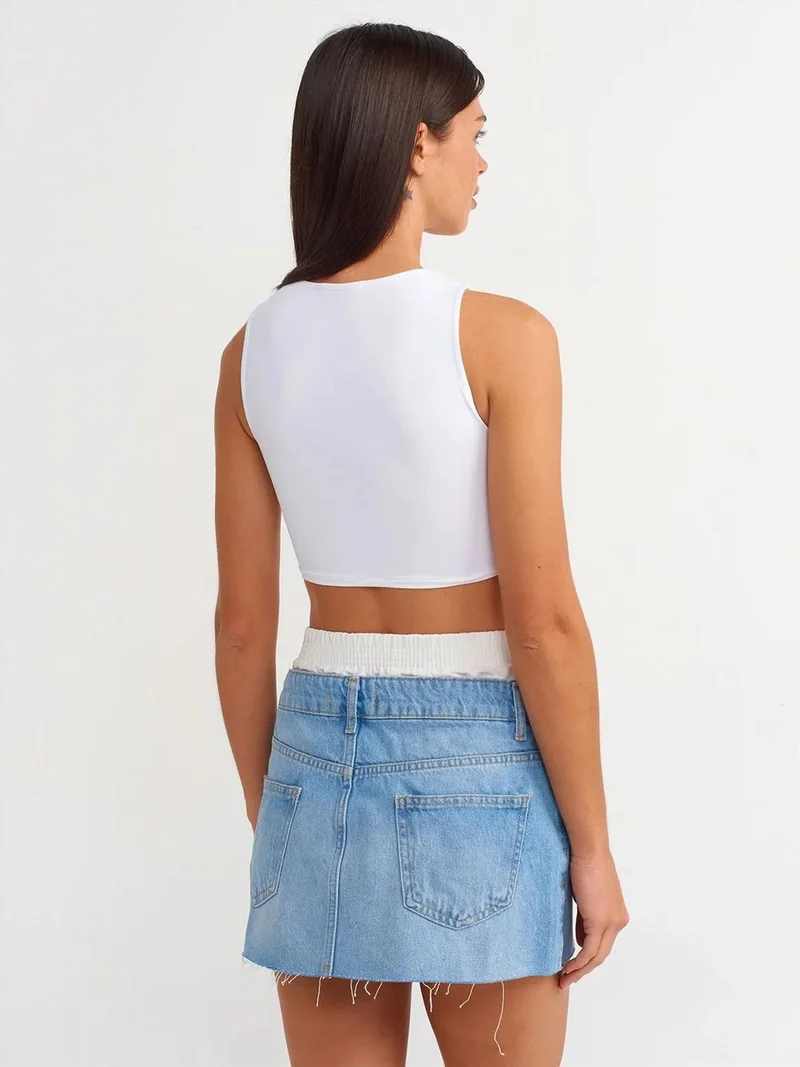 ديلفين Dilvin Mid-Waist Destroyed Denim Mini Skirt