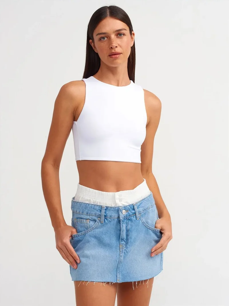 ديلفين Dilvin Mid-Waist Destroyed Denim Mini Skirt
