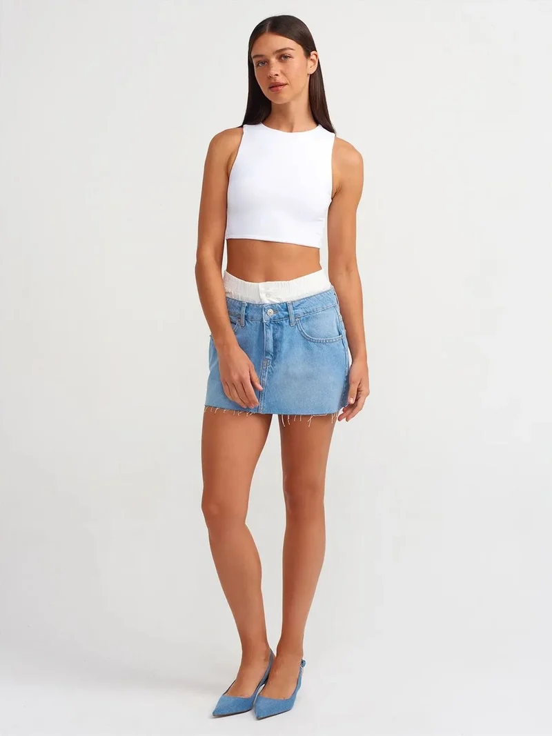 ديلفين DILVIN Mid-Waist Destroyed Denim Mini Skirt