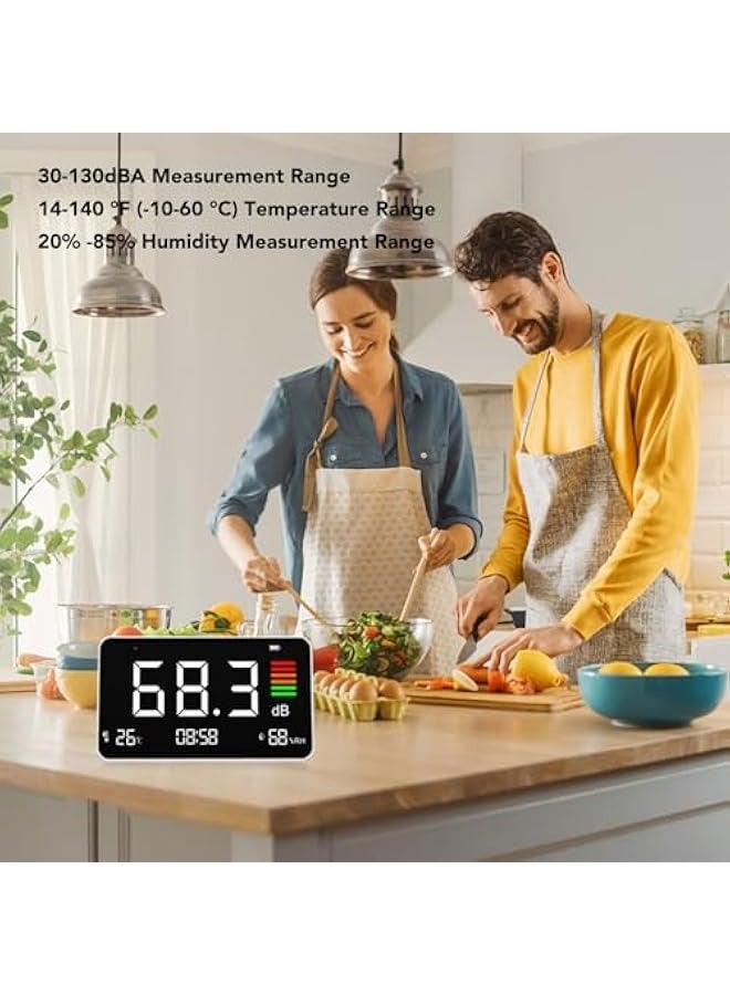 3 in 1 Decibel Meter, DM219N 30-130dBA LCD Display Noise Meter Desktop Sound Level Meter with Temperature & Humidity, 2000mAh Battery Powered for Classroom Studio Home