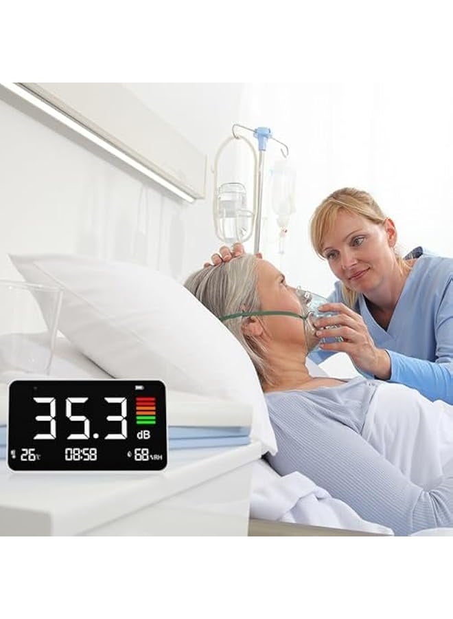 3 in 1 Decibel Meter, DM219N 30-130dBA LCD Display Noise Meter Desktop Sound Level Meter with Temperature & Humidity, 2000mAh Battery Powered for Classroom Studio Home