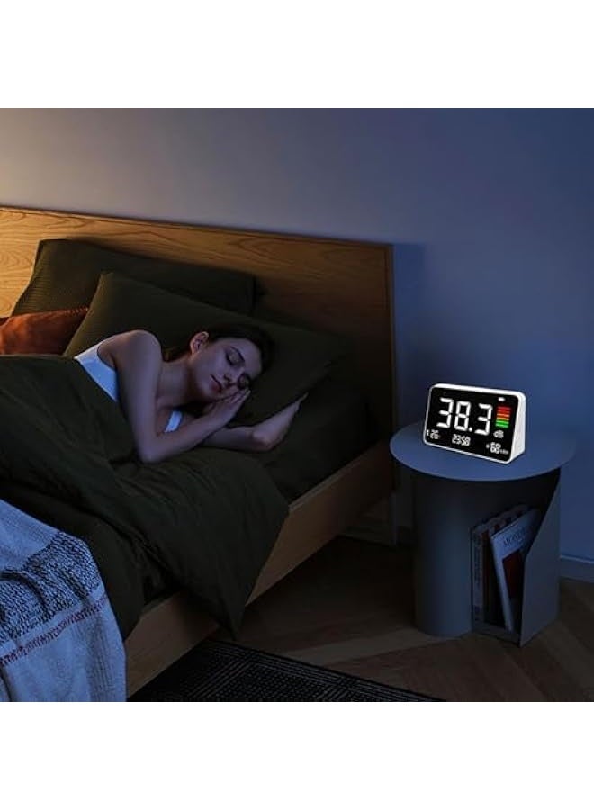 3 in 1 Decibel Meter, DM219N 30-130dBA LCD Display Noise Meter Desktop Sound Level Meter with Temperature & Humidity, 2000mAh Battery Powered for Classroom Studio Home