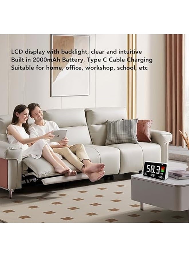 3 in 1 Decibel Meter, DM219N 30-130dBA LCD Display Noise Meter Desktop Sound Level Meter with Temperature & Humidity, 2000mAh Battery Powered for Classroom Studio Home