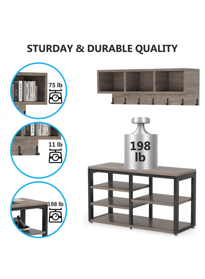Tribesigns Industrial [Shoe] [Rack] [Bench] with Coat [Rack] Set with Hall Tree, 3 Storage Cubbies, 7 Hooks for Entryway, Hallway, 5-in-1Design, Rustic Brown - Image 3