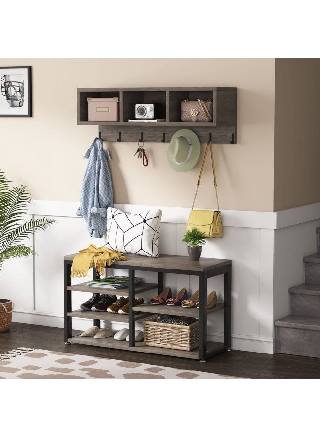 Tribesigns Industrial [Shoe] [Rack] [Bench] with Coat [Rack] Set with Hall Tree, 3 Storage Cubbies, 7 Hooks for Entryway, Hallway, 5-in-1Design, Rustic Brown - Image 2