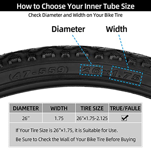 Hapleby 2PCS Premium Bike Tubes Compatible for 26 Inch x 1.75/1.95/2.10/2.125 Bike Tire, Mountain Bike Inner Tube with Schrader Valve, 2PCS Levers - Image 4