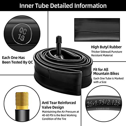 Hapleby 2PCS Premium Bike Tubes Compatible for 26 Inch x 1.75/1.95/2.10/2.125 Bike Tire, Mountain Bike Inner Tube with Schrader Valve, 2PCS Levers - Image 3