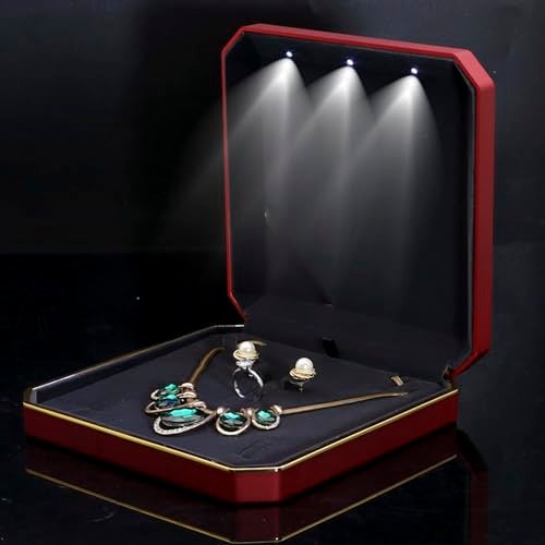 HSLFUAI Necklace Box with Led,Jewelry Box for Necklace, Large Necklace Box,Jewelry Gift Box for Wedding, Birthday, Valentine' Day, Mother'S Day, Christmas,Black Velvet Interior Necklace Organizer - Image 1