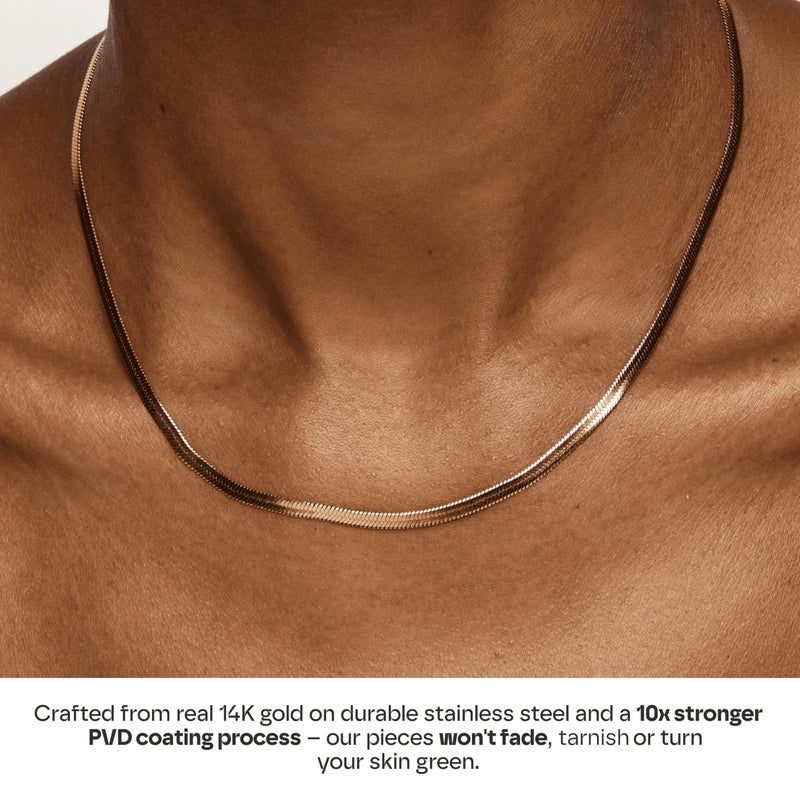 Hey Harper Herringbone Chain Necklace - Waterproof Jewelry - 14k Gold, Tarnish free, Stainless Steel Jewelry for Women, Stainless Steel, No Gemstone - Image 4