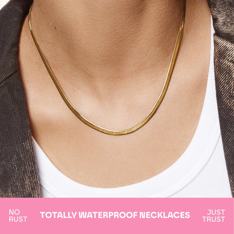 Hey Harper Herringbone Chain Necklace - Waterproof Jewelry - 14k Gold, Tarnish free, Stainless Steel Jewelry for Women, Stainless Steel, No Gemstone - Image 3