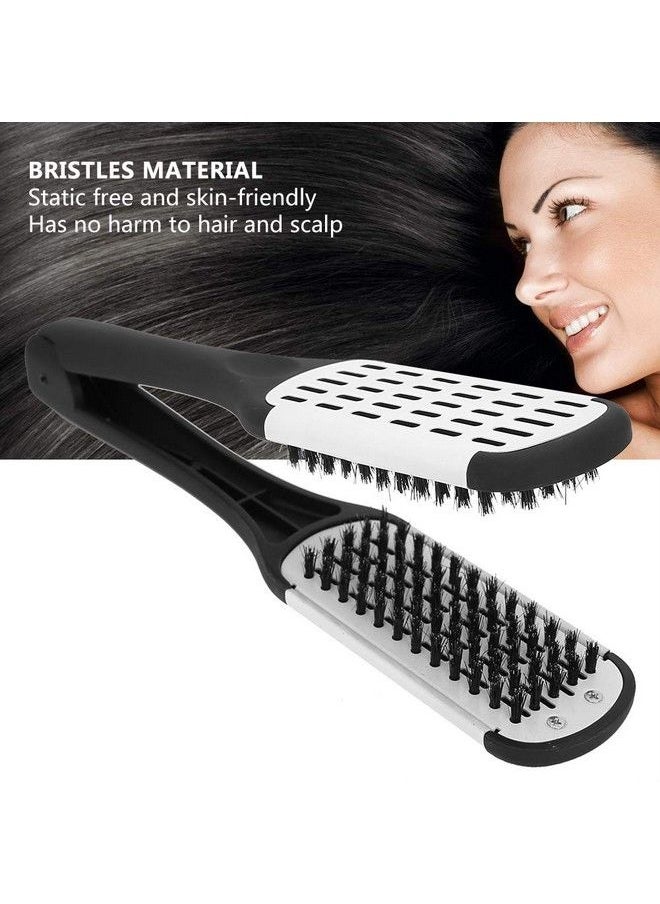 HURRISE - Hair Straightening Comb Professional V Shaped Comb Double Sided Straightening Brush Bristles Hairdressing Tool - Image 1