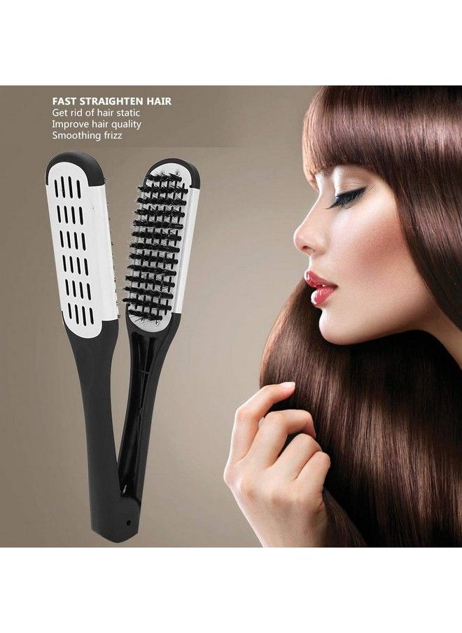 HURRISE - Hair Straightening Comb Professional V Shaped Comb Double Sided Straightening Brush Bristles Hairdressing Tool - Image 1