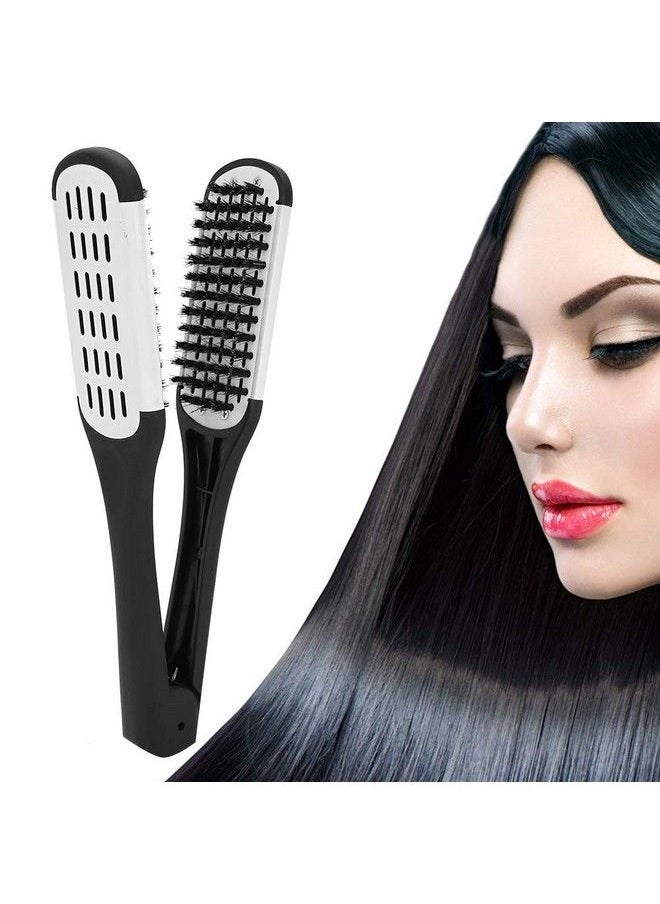 HURRISE - Hair Straightening Comb Professional V Shaped Comb Double Sided Straightening Brush Bristles Hairdressing Tool - Image 1