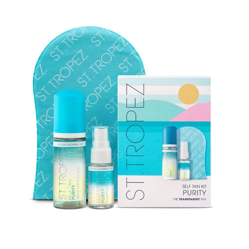 St.Tropez Purity Mini Kit: Self Tan Purity Bronzing Water Tanning Mousse and Self Tan Purity Bronzing Water Face Mist with Tanning Mitt, Tropical Scent, Vegan - Image 1