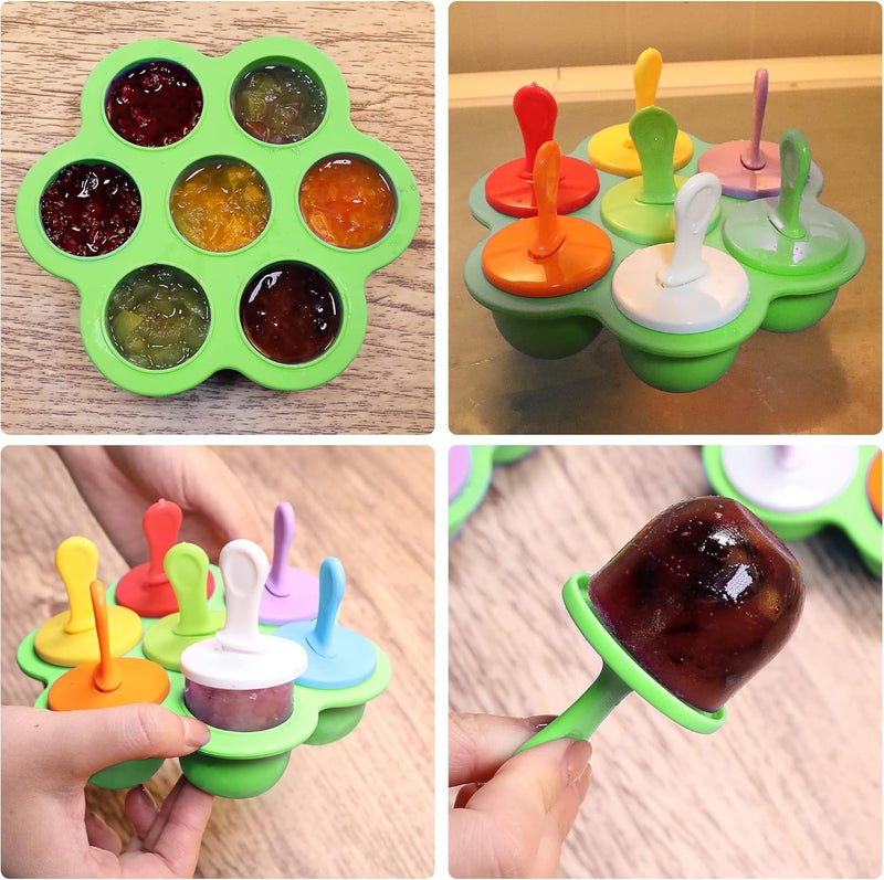 XoYoZo Silicone Popsicle Molds 7-cavity DIY Ice Pop Mold with Colorful Sticks For egg biting ice cream molds storage containers non stick cake molds (Green) - Image 3