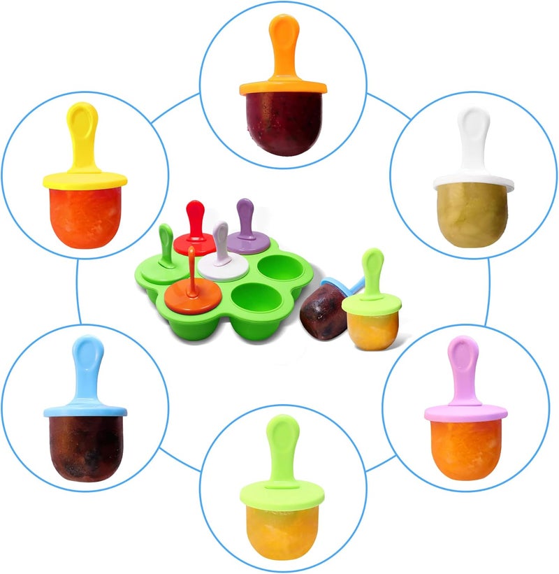 XoYoZo Silicone Popsicle Molds 7-cavity DIY Ice Pop Mold with Colorful Sticks For egg biting ice cream molds storage containers non stick cake molds (Green) - Image 2