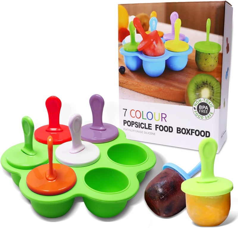 XoYoZo Silicone Popsicle Molds 7-cavity DIY Ice Pop Mold with Colorful Sticks For egg biting ice cream molds storage containers non stick cake molds (Green) - Image 1