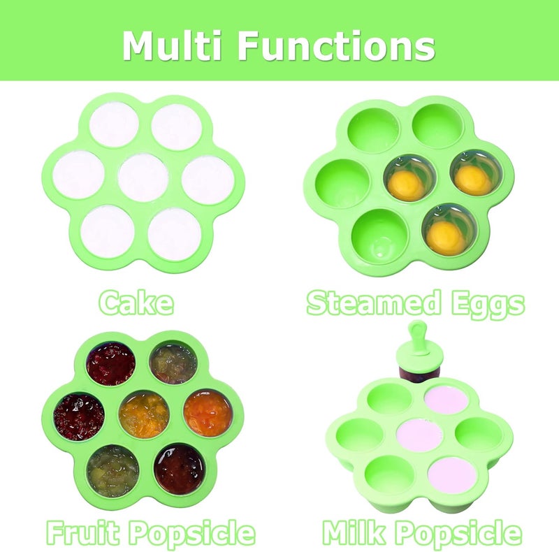 XoYoZo Silicone Popsicle Molds 7-cavity DIY Ice Pop Mold with Colorful Sticks For egg biting ice cream molds storage containers non stick cake molds (Green) - Image 4