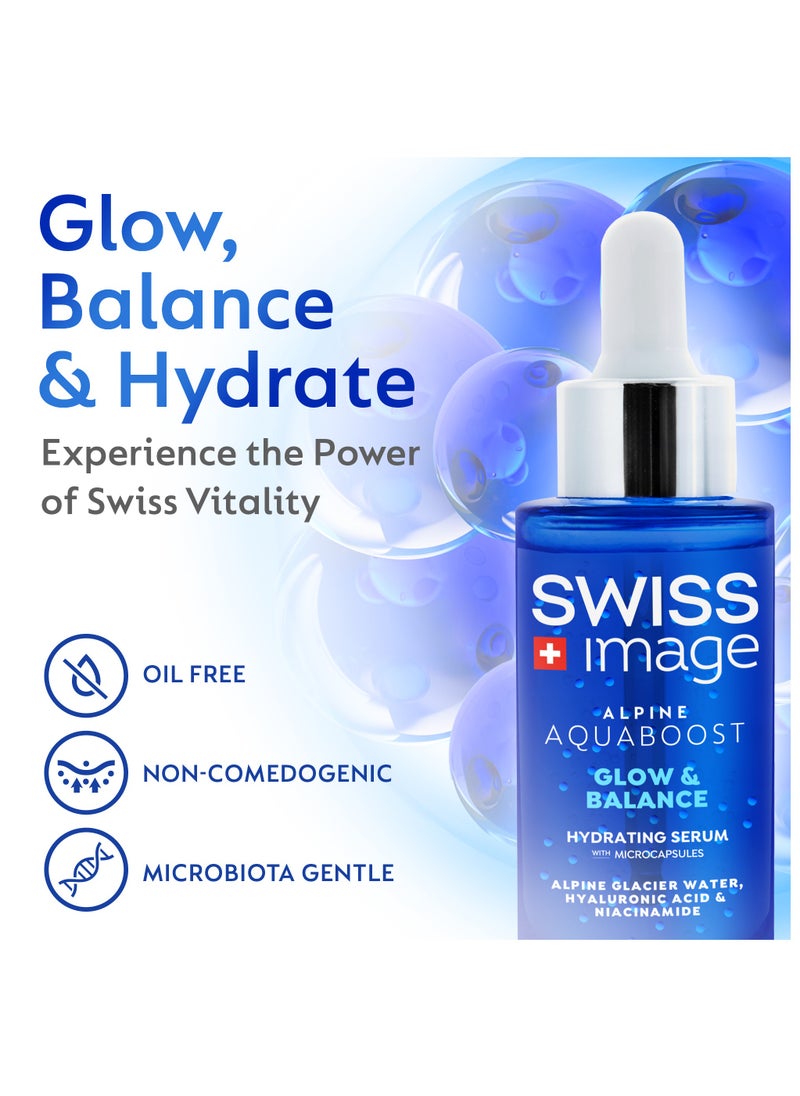 SWISS image Aquaboost Hyaluronic Acid And Niacinamide Face Serum With Microcapsules, 30 Ml Oil-Free, Non-Greasy And Fast-Absorbing Formula Deeply Hydrates, Brightens And Smooths Skin| All Skin Types Swiss Made  - Image 2