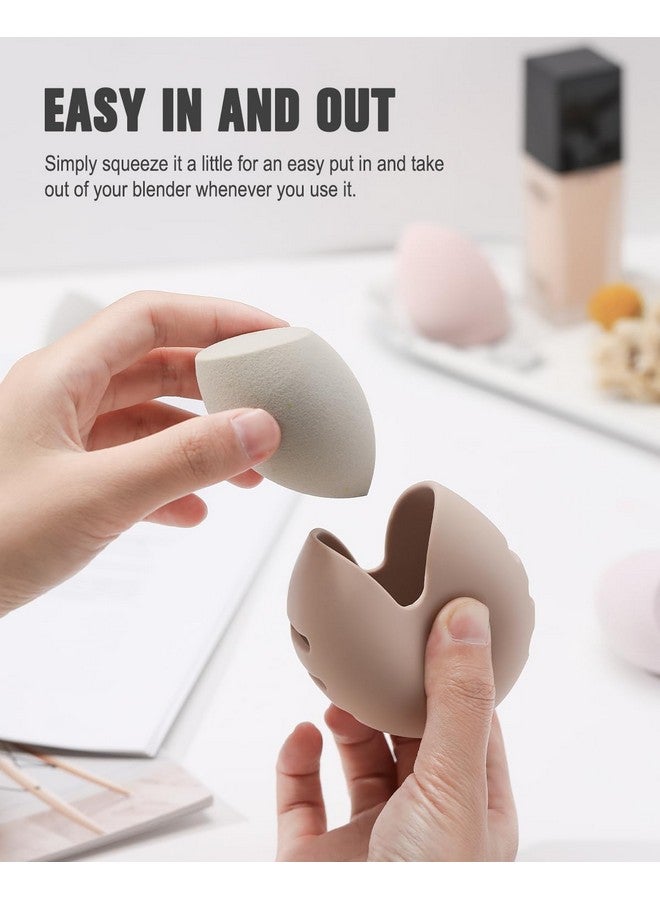 FERYES Makeup Sponge Holder Shatterproof Ecofriendly Silicone Beauty Make Up Blender Case For Travel Khaki - Image 2