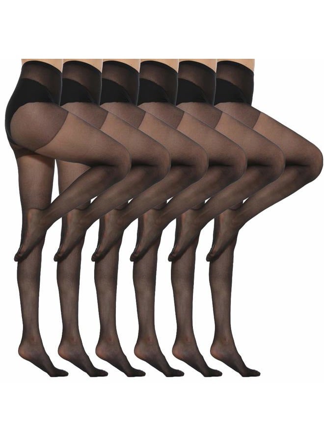MANZI Pantyhose for Women Nylon Sheer Tights 6 Pairs 20Den Black Medium - Image 1