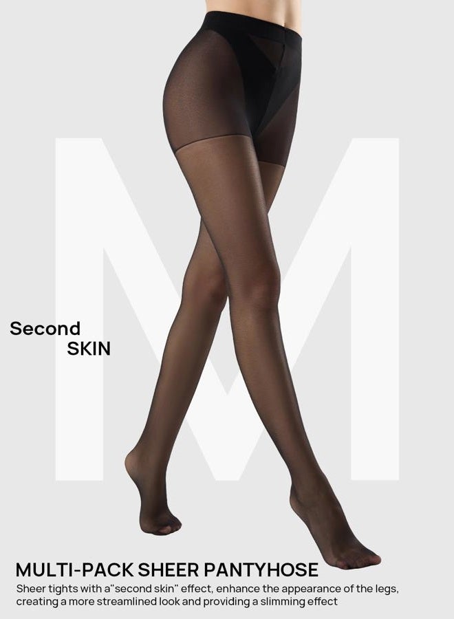 MANZI Pantyhose for Women Nylon Sheer Tights 6 Pairs 20Den Black Medium - Image 2