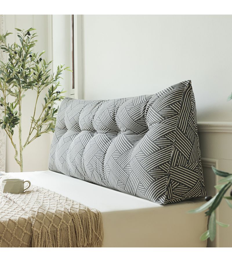 Triangle Cushion 31.5 Inch Enamel Gray Bedside Seat Cushion With Side Pocket Storage and Lumbar Support - Image 2