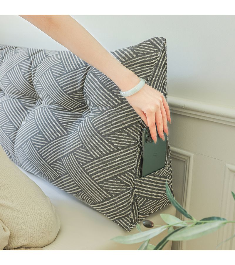 Triangle Cushion 31.5 Inch Enamel Gray Bedside Seat Cushion With Side Pocket Storage and Lumbar Support - Image 5