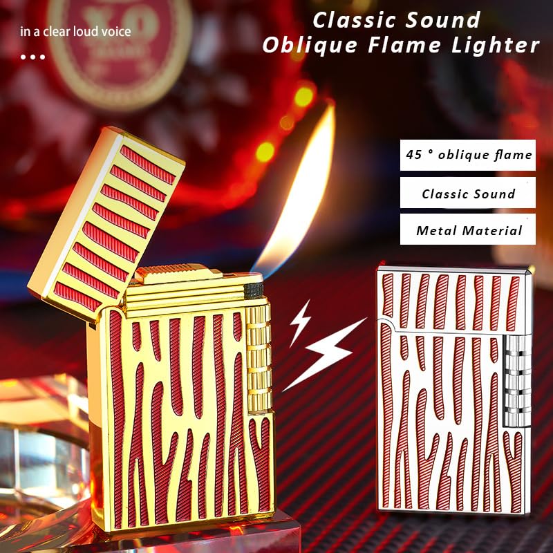 Malisseladi Vintage Lighter Cool Pipe Lighters Refillable Butane Lighters Side Wheel Lighters Unique Lighter Gifts for Outdoor Camping Men's Gifts (Gold) - Image 4